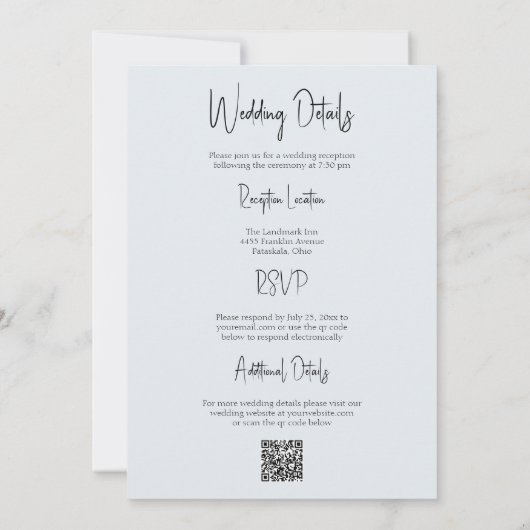 Elegant Blue Floral Two Sided Wedding Invitation Kaart (Achterkant)