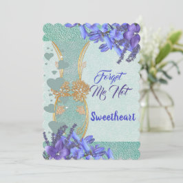 Elegant Blue Floral Vase vergeet me niet Valentijn Feestdagenkaart