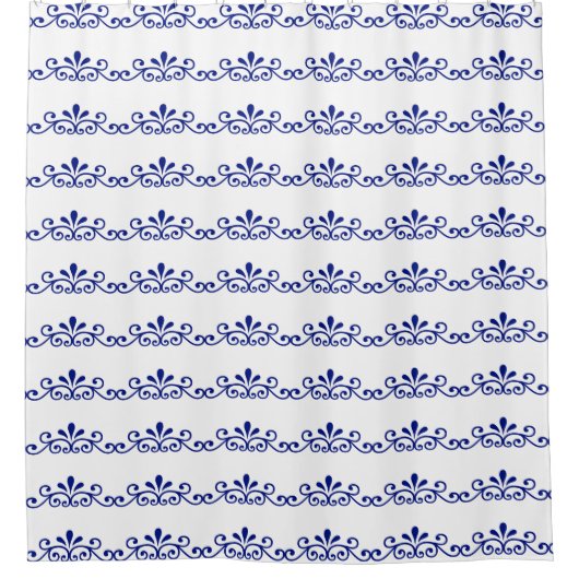 Elegant Blue Floral Vector Pattern on White Douchegordijn (Voorkant)