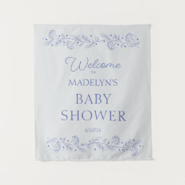 Elegant Blue Floral Vines Baby Shower Welcome Sign Wandkleed