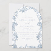 Elegant Blue Floral Vintage Arch Wedding Kaart (Voorkant)