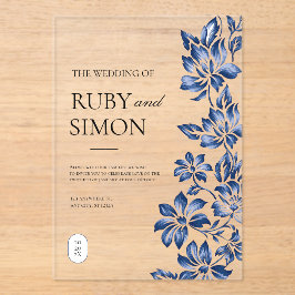 Elegant Blue Floral Vintage Wedding Acryl Uitnodigingen
