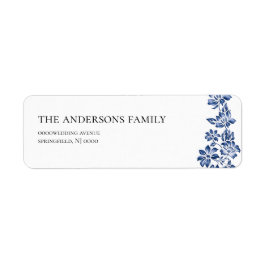 Elegant Blue Floral Vintage Wedding Address Etiket