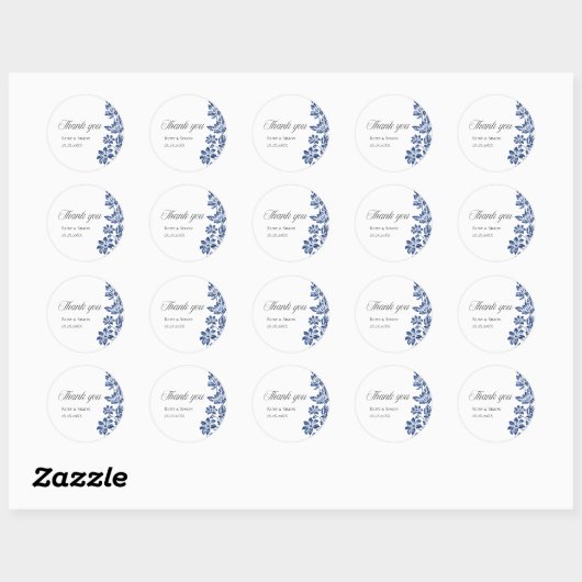 Elegant Blue Floral Vintage Wedding  Ronde Sticker (Vel)