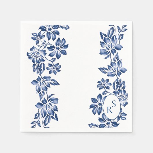 Elegant Blue Floral Vintage Wedding Servet (Voorkant)