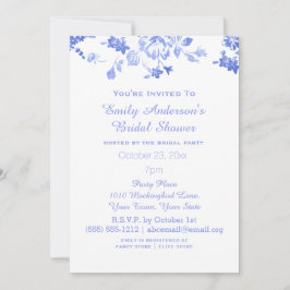 Elegant Blue Floral Vrijgezellenfeest gehost Kaart