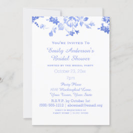 Elegant Blue Floral Vrijgezellenfeest gehost Kaart