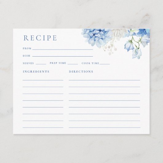 Elegant Blue Floral Vrijgezellenfeest Recipcard Informatiekaartje (Voorkant)