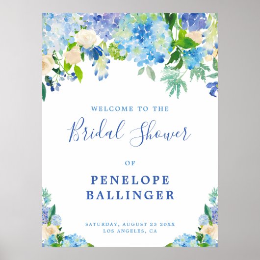 Elegant Blue Floral Vrijgezellenfeest Welcome Sign Poster (Voorkant)
