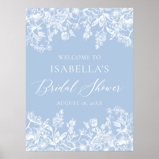 Elegant Blue Floral Vrijgezellenfeest Welcome Sign Poster (Voorkant)