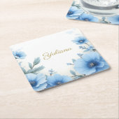 Elegant Blue Floral Watercolor Feminine Dペーパーコースター Kartonnen Onderzetters (Schuin)