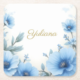 Elegant Blue Floral Watercolor Feminine Dペーパーコースター Kartonnen Onderzetters