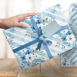 Elegant Blue Floral Watercolor Pattern Cadeaupapier