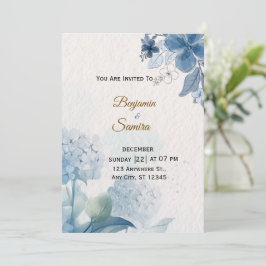 Elegant Blue Floral Watercolor Wedding Invitation  Kaart