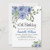 Elegant Blue Floral Waterverf Stripes Birthday Kaart (Voorkant)