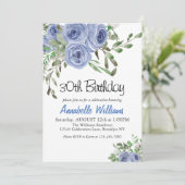 Elegant Blue Floral Waterverf Stripes Birthday Kaart (Staand voorkant)