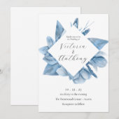Elegant Blue Floral Waterverf Wedding Invitation Kaart (Voorkant / Achterkant)