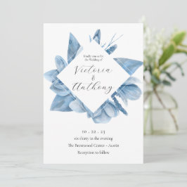 Elegant Blue Floral Waterverf Wedding Invitation Kaart