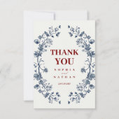 Elegant Blue Floral Weddenschap Hartelijk dank Bedankkaart (Voorkant)