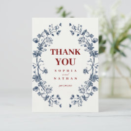 Elegant Blue Floral Weddenschap Hartelijk dank Bedankkaart