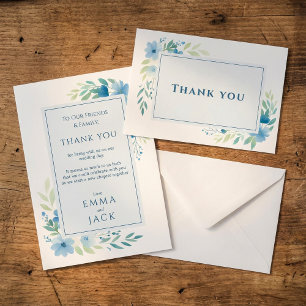 Elegant Blue Floral Weddenschap Hartelijk dank Bedankkaart