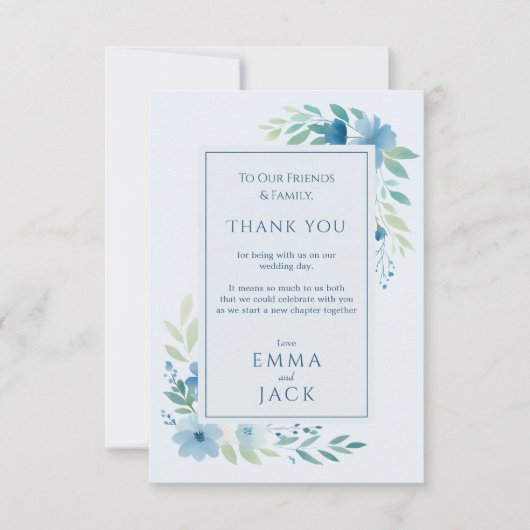 Elegant Blue Floral Weddenschap Hartelijk dank Bedankkaart (Voorkant)