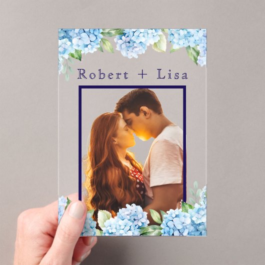 Elegant Blue Floral Wedding  Acryl Uitnodigingen (Insitu (Draagbaar))