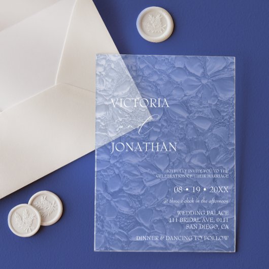 Elegant Blue Floral Wedding Acryl Uitnodigingen