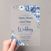 Elegant Blue Floral Wedding Acryl Uitnodigingen (Insitu (Draagbaar))