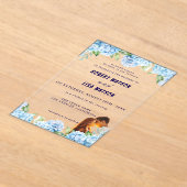 Elegant Blue Floral Wedding  Acryl Uitnodigingen (Laagn)