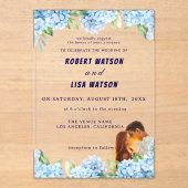Elegant Blue Floral Wedding  Acryl Uitnodigingen (Voorkant)