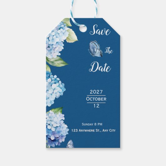 Elegant Blue Floral Wedding Cadeaulabel (Voorkant)
