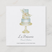 Elegant Blue Floral Wedding Cake Makers Bakery Vierkante Visitekaartje (Voorkant)