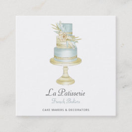 Elegant Blue Floral Wedding Cake Makers Bakery Vierkante Visitekaartje