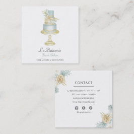 Elegant Blue Floral Wedding Cake Makers Bakery Vierkante Visitekaartje