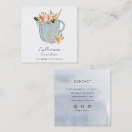 Elegant Blue Floral Wedding Cake Makers Bakery Vierkante Visitekaartje