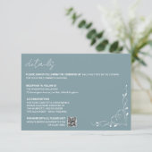 Elegant Blue Floral Wedding Details Card RSVP Kaartje (Staand voorkant)