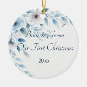 Elegant Blue Floral Wedding First Christmas Keramisch Ornament (Voorkant)
