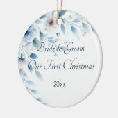 Elegant Blue Floral Wedding First Christmas Keramisch Ornament (Links)