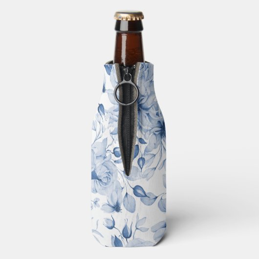 Elegant Blue Floral Wedding Flesjeskoeler (Fles Achterkant)