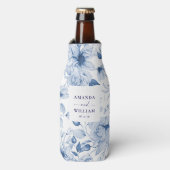 Elegant Blue Floral Wedding Flesjeskoeler (Fles Voorkant)