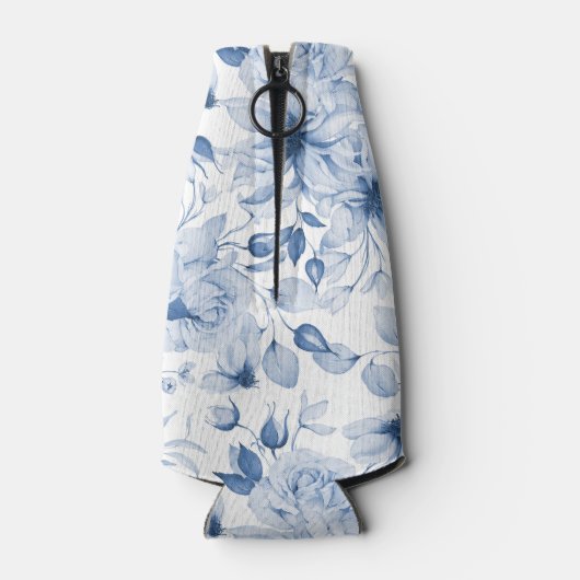 Elegant Blue Floral Wedding Flesjeskoeler (Achterkant)