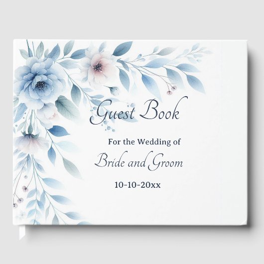 Elegant Blue Floral Wedding Guest Book Gastenboek (Voorkant)
