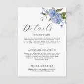 Elegant Blue Floral Wedding Informatiekaartje (Voorkant)