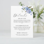 Elegant Blue Floral Wedding Informatiekaartje (Staand voorkant)