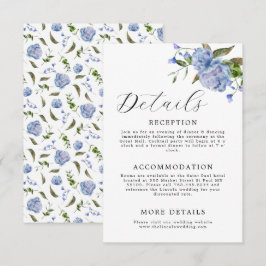 Elegant Blue Floral Wedding Informatiekaartje