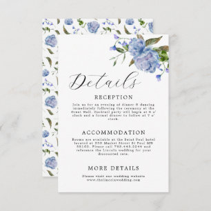 Elegant Blue Floral Wedding Informatiekaartje