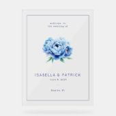Elegant Blue Floral Wedding Invitation Acryl Bord (Voorkant)