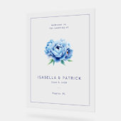 Elegant Blue Floral Wedding Invitation Acryl Bord (Hoek)