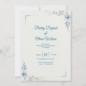 Elegant Blue Floral Wedding Invitation Kaart (Voorkant)